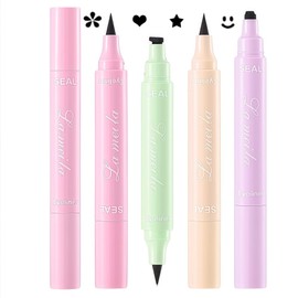 LIANGNISHI Liquid Double Ended Eyeliner, Pencil, Waterproof, Non-Bleeding, No Bleeding, Ultra Fine, Easy to Draw, With Signet, Plum Blossom, Smile, Pentagram, Heart, Eye Makeup, Cosplay, Party,