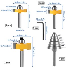 Set of 3 Face Cutters 8 mm Shank, Milling Cutter for Router, 8 mm Shank, Router Cutter Set with 6 Adjustable Bearings, Groove and Groove Cutter for Woodworking