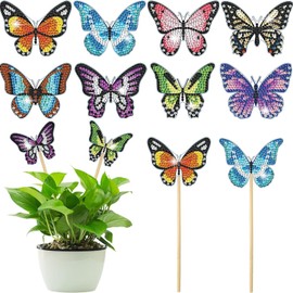CAYUDEN 5D Diamond Painting Butterfly Kit for Kids Adults, 8pcs Diamond Arts Crafts for Outdoor and Indoor, Garden Stake Decorations DIY Butterflies Diamond Art Ornaments for Mum, Children Gift