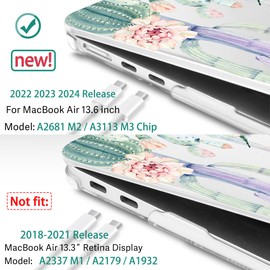 May Chen Compatible with MacBook Air 13.6 Inch Case 2024 2023 2022 Release Model A3113 M3 A2681 M2 Chip, Plastic Hard Shell Case for MacBook Air 13.6" with Liquid Retina Display, Cactus