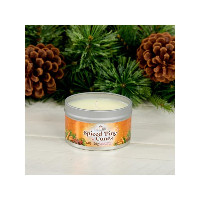 Scentsicles, Spiced Pine Cones, 6 Oz Soy Blend Candle, 25