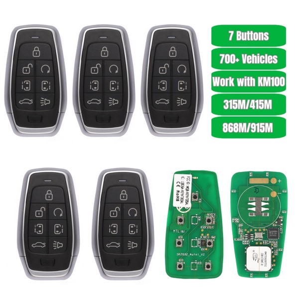 Autel Ikey Universal Programmable IKEYAT7TPRS 7 Buttons, 5pcs Pack, Key Fob Programming, Compatible 315/415 MHz Vehicle Systems, 40 meters/130 feet Frequency Transmission, Program by KM100
