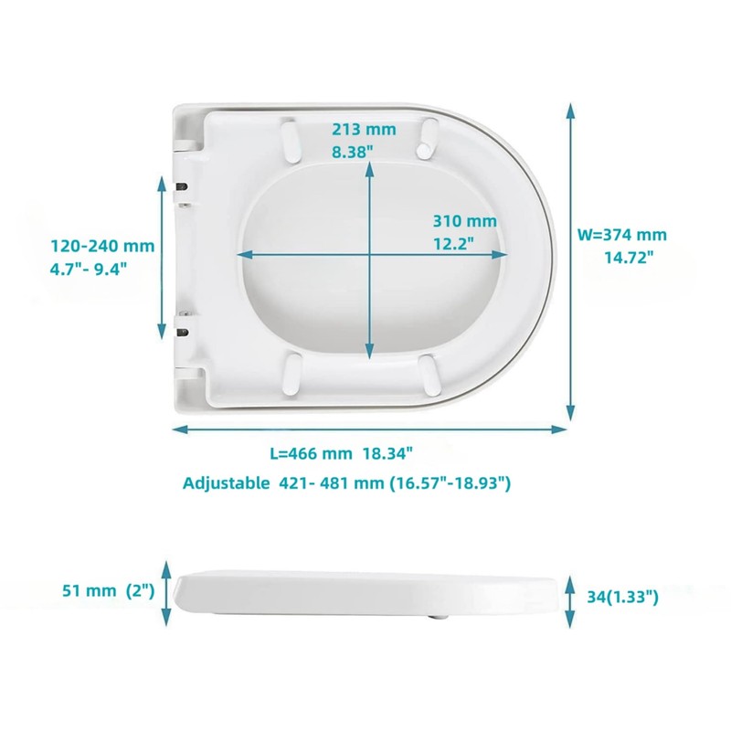 SADALAK D/U Shape Toilet Seat,Soft Close and Quick-Release for Easy