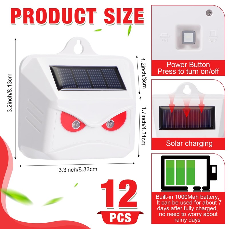 Qualirey 12 Pack Solar Control Light Nocturnal Animal Repeller Outdoor