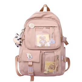 HAOTII Kawaii Backpack with Cute Pin Accessories Plush Pendant for School Bag Student Girl Backpack Super-Capacity Waterproof Travel Backpack