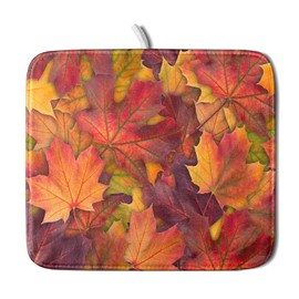 Colorful Autumn Maple Leaves Dish Drying Mat for Kitchen Counter Fall Drying Mat 16 x 18 Inch with Absorbent Reversible Microfiber Dish Drying Pad Dish Rack Drainer Mat for Coffee Bar