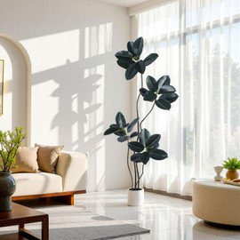 AQUGQ Artificial Rubber Tree 6FT Tall Faux Plants Indoor Artificial Trees Potted - Fake Tree with White Planter Large Floor Plant for Home Office Room Outdoor Decor
