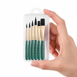 6-piece Mini Travel Watercolor Brush Set, Paint Brush Including Flat and Round Brushes Suitable for Watercolour, Oil or Acrylic Painting (Green)