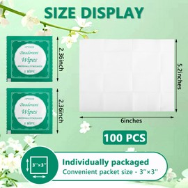 Cptoion 100 Pcs Deodorant Wipes Individually Wrapped Wipes,Armpit Wipes,Antiperspirant and Body Wipes,Sweat Wipes Bulk for Adult Safe Outdoor Clean Skin Essential