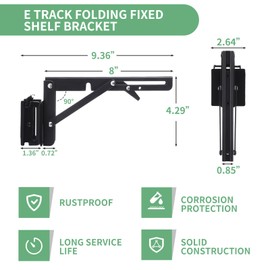 Cinnvoice 2 Pcs 8 Inch E-Track Folding Fixed Shelf Brackets Black Heavy Duty Metal DIY Collapsible Shelving Brackets Accessories for Enclosed Trailer Cargo Truck Workbench Warehouse Garage