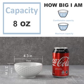 Buyajuju White Porcelain Small Bowls, 4.3 inch Honeycomb Grids Bowls for Ice Cream Yogurt Dessert Fruits 8 Ounce Bowl Set for Food Prep Rice Small Sid