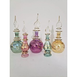 New Set of 5 Beautiful  Egyptian Perfume Bottles Pyrex Glass
