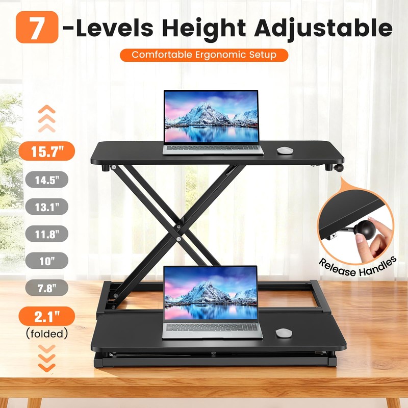 Standing Desk Converter Adjustable Height, 23.6" x 13.4" Keyboard Riser