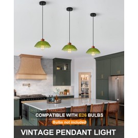 ANYLOVE Vintage Green Glass Pendant Light,11inch Gradient Petal Ceiling Hanging Lamp,Adjustable Hanging line for Kitchen Island, Dining Room, Bedroom, Hallway,Farmhouse (Green)