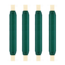 Set of 4 Green Binding Wire, Sturdy Flower Wire, 0.65 mm, Winding Wire on Wooden Spool, Craft Wire, Thin and Versatile, Ideal for Plant Attachment, Crafts and Decoration