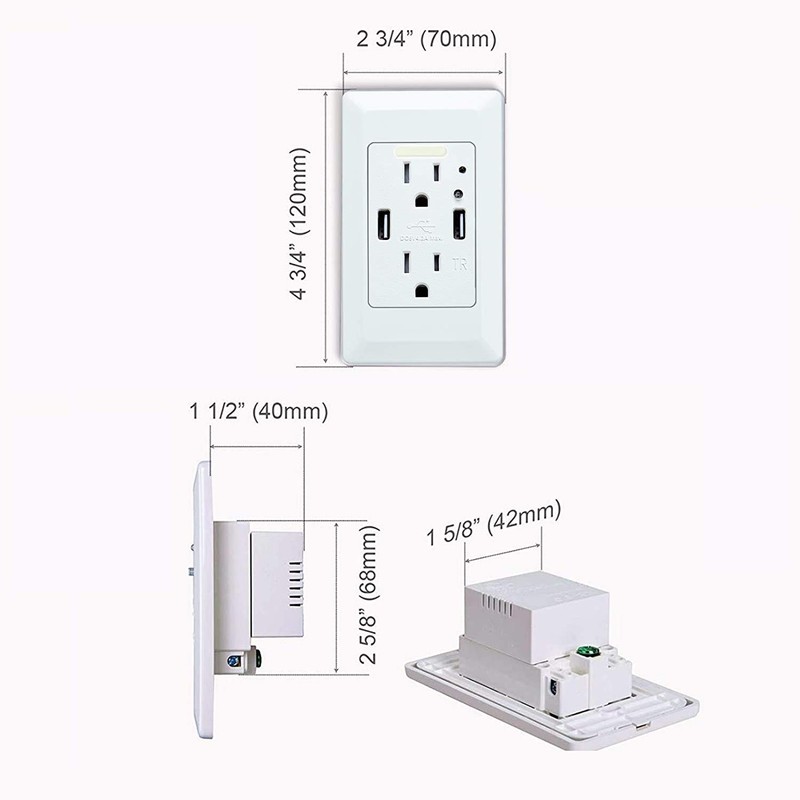 KCMYTONER 1PK Smart High Speed USB Charger Wall Outlet, 2