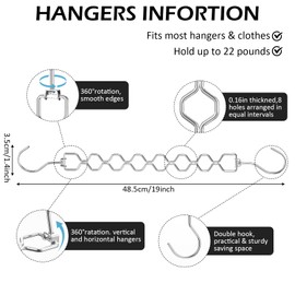 8Pcs Rotating Diamond Space Saving Hangers, 360° Heavy Duty Collapsible Hangers for Clothes, Carbon Steel Closet Organizers Dorm Room Essentials