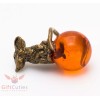 Russian Solid Brass Amber Figurine of Abundance Mouse on ball