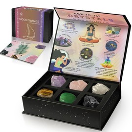 Tirmanaz Crystals and Healing Stones, 6Pcs Healing Crystals, Mood Swing Crystal Set with Guide Book, Chakra Stones Crystals for Healing, Meditation, Yoga, Healing Gifts, Birthday Gifts for Women