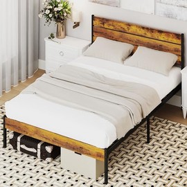 COZIFURNI Metal Platform Bed Frame Mattress Foundation with Headboard/Footboard/Under Bed Storage/No Box Spring Needed 700LBS Sturdy Wooden Slats Support, Easy Assembly Full Size Dark