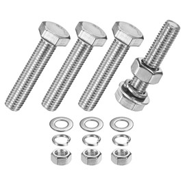 M METERXITY 4-Pack Hex Head Screw Bolt with Nuts Flat & Lock Washers M10x50mm Stainless Steel Bolts and Nuts Kit Fully Threaded Metric Bolt Assortment for Equipment/Machinery