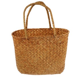 Rattan Grocery Basket Beach Rattan Bag Woven Fruit Basket Picnic Basket with Handles Aquarium Stand Organizer Basket Summer Basket Storage Bag Manual Shopping Straw