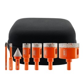 Diamond Core Drill Bit Kit BGTEC Diamond Hole Saw Tile Cutter for Porcelain Tile Ceramic Marble Brick, 8pcs Triangle Shank 6/6/20/25/35/50mm+20mm Diamond Chamfer Finger Bit+6mm Carbide Tip Drill Bits