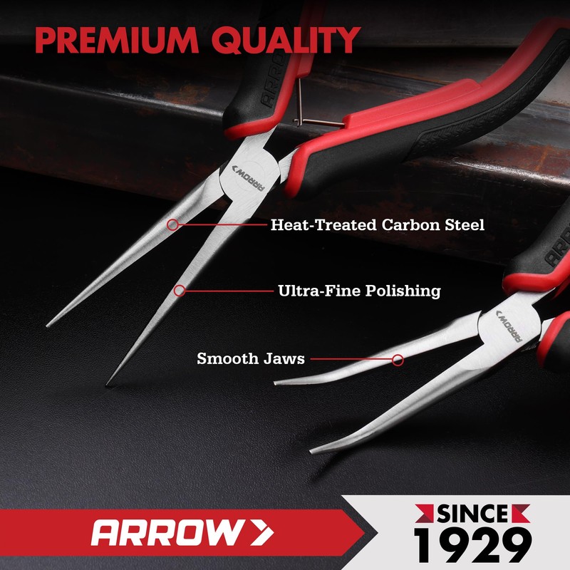 ARROW 2-Piece 6" Needle Nose Pliers Set, Mini Long Nose