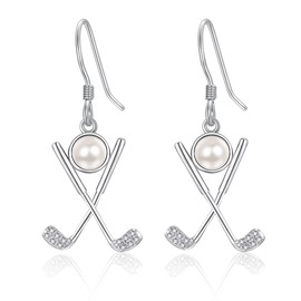 VENACOLY Golf Earrings 925 Sterling Silver Pearl Sports Earrings Golf Jewelry for Women