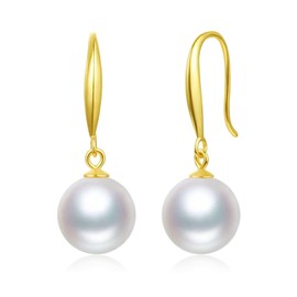 JAXXEL White Pearl Earrings for Women,Fishhook Pearl Drop Earrings 18K Gold Plated Hypoallergenic Earrings Pearl Drop Earrings Fine Jewelry for Women Size 10MM