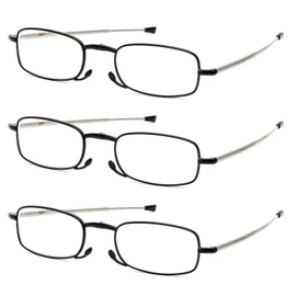 REAVEE 3 Pack Folding Reading Glasses for Men Women, Blue Light Blocking Computer Readers Spring Hinge with Small Case