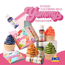 ENCO Yummy Collection 9 Food Coloring Gel Set 1.41 oz each (40 g) includes Cookie Decoration Guide