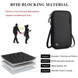 YQQZQ Passport Wallet,RFID Blocking Travel Document Organizer,Large Capacity Waterproof Hand or Diagonal Back Passport Holder,Family Travel Accessories for Phone,Card,Ticket(black)