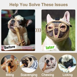 Short Snout Dog Muzzles- Bulldog Muzzle Breathable Mesh Dog Mask for Biting Chewing Training Licking Grooming (S（Head 9.1-12.1"）, Khaki)