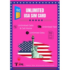 USA SIM Card for Travel to the US. Unlimited Local and International Calls/SMS. Call Home for Free! Updated 5G Plan with Hotspot/Tethering! (Unlimited+Canada/Mexico x 2 Months)