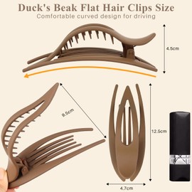 Extra Large Flat Hair Clips for Women, 4pcs 12.5cm (4.92inch) Ergonomic Curved Design Side Clip for Thick Hairs, Strong Hold Soft No Slip Matte Lay Hair Claw Clips (Duckbill Clip)