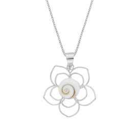 81stgeneration Women's 925 Sterling Silver Flower Shiva Eye Shell Pendant Necklace, 18"