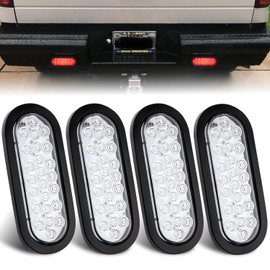 Traberm 4Pcs 6.3" Inch Oval Red Led Trailer Tail Lights Clear Lens, Clear Lens Oval 6.3" Red LED Stop Turn Tail Brake Lights Flush Mount Sealed for Truck Trailer RV Boat Utility IP67 Waterproof 12V