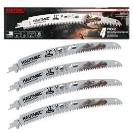 HAUTMEC 12 Inch Japanese Teeth Reciprocating Saw Blade, Cr-V Blades with 6TPI Harden Teeth, Arc Edge Design, Medium Cut for for Tree Trimming, Wood, PVC Pipe Cutting, 4 Pack – HTRSH25046