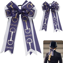 YKW 2 Pack Equestrian Hair Bows for Girls - Navy Blue & White Horse Bit Ribbon Clips - Grosgrain Accessories for Horse Riding Events, School, Parties - 4.3×7.5 Inch Preppy Fashion Hair Accessories