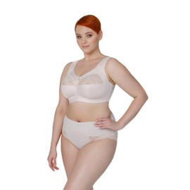 Full Cup Bra, Soft Minimiser, Without Underwire, with Lace, Large Sizes, Wide Straps, Laminated Cotton, Soft, Stable Support, Large Breasts, Comfortable for Everyday Use, cream-coloured