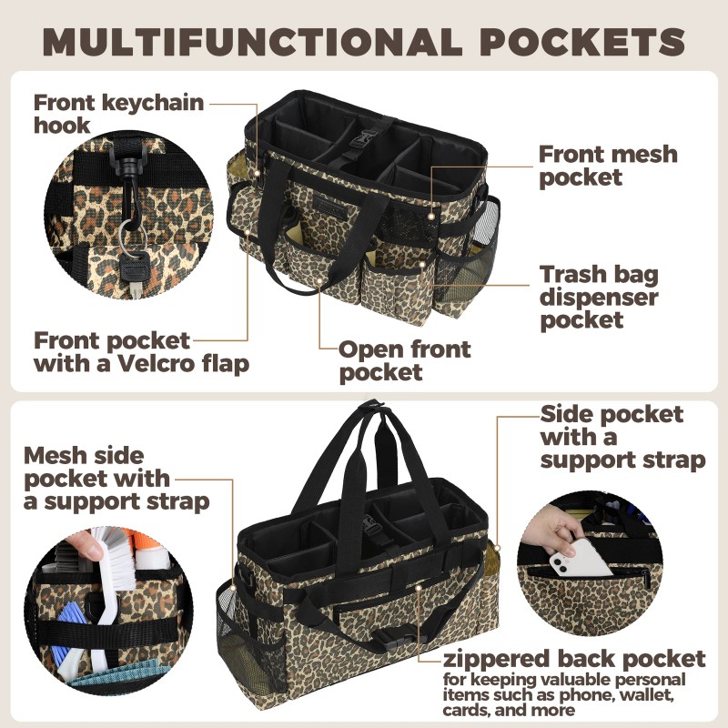 Cleaning Caddy Organizer with Handle, Shoulder & Waist Strap -