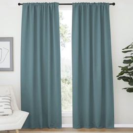 NICETOWN Blackout Curtain Panels Window Draperies - (Greyish Blue Color) 52x84 inch, 2 Pieces, Insulating Room Darkening Blackout Drapes for Bedroom