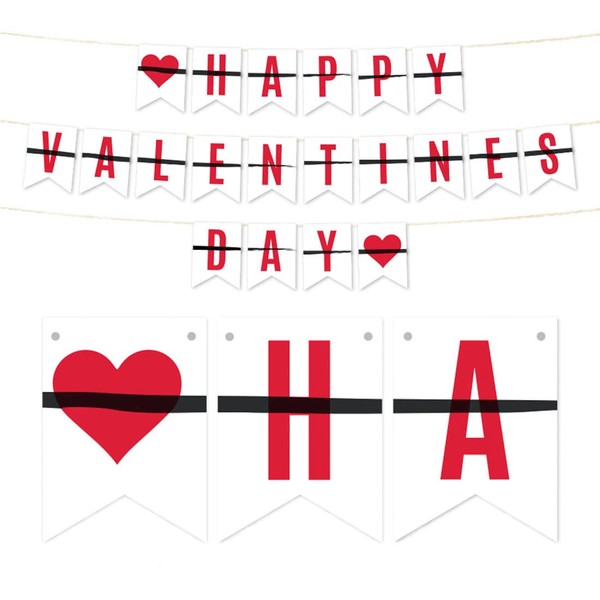Andaz Press Funny Witty Anti Valentine's Day Party Hanging Pennant Banner Paper Decorations, Happy Valentine's Day Crossed Out, 1-Set, Approx. 7-Feet