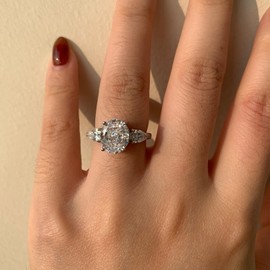 PHNIBIRD 3carat CZ Engagement Rings for Women 925 Sterling Silver Fake Engagement Ring Oval Engagement Ring for Travel Size 6.5