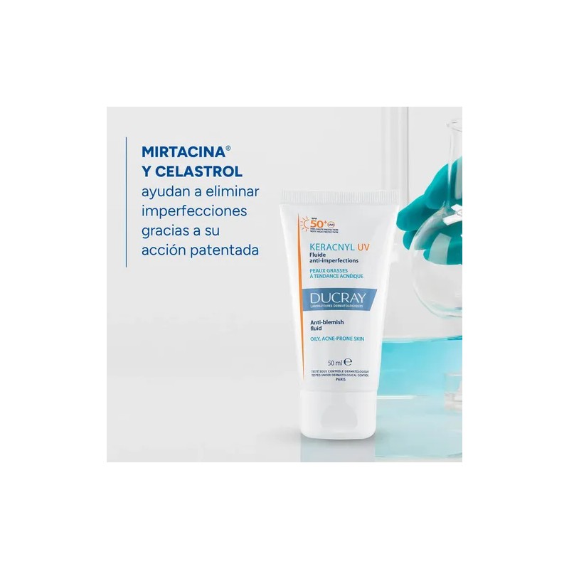 DUCRAY, Keracnyl UV Protector Solar Fluido, FPS 50+, Anti-imperfecciones, Control