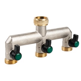 Hydrogarden Brass Garden Hose Splitter, 3 Way Faucet Diverter with Individual On/Off Valves, Outdoor Hose Splitter, Heavy Duty Nickel Plated, 3/4-Inch Female Inlet and 3/4-Inch Male Outlet