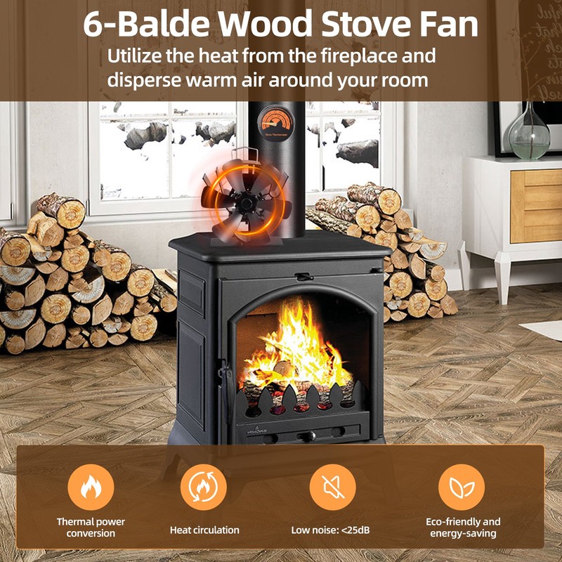 Stove Fan 6 Blade Mini Fireplace Fan Heat Powered Wood