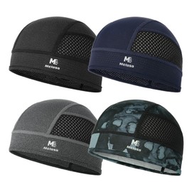 MELASA 4 Pack Cooling Skull Cap for Men Women, Breathable Mesh Helmet Liner, Sweat Bike Cap for Cycling Motorcycle Hard Hat