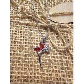 Crystalline Azuria Fee Tinkerbell Halskette Anhänger mit Rot Zirkonia Kristalle 18 kt Weiß Vergoldet 45 cm für Damen und Mädchen